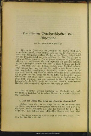 Die ältesten Ortsherrschaften von Hirschfelde