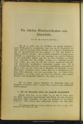 Die ältesten Ortsherrschaften von Hirschfelde