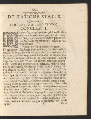 Dissertatio Undecima, De Ratione Status.