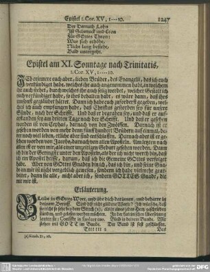 Epistel am XI. Sonntage nach Trinitatis. 1. Cor. XV, 1-10