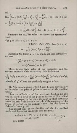 On the circles, which are described about the four circles, escribed and inscribed in a given plane triangle, taken by triads. [Fortsetzung].