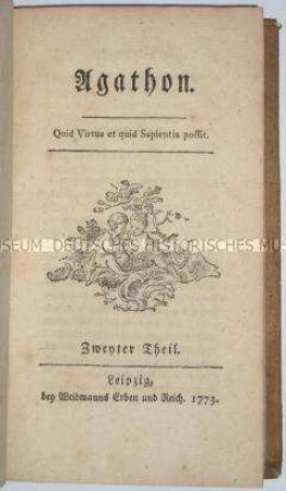 Erstausgabe von Christoph Martin Wielands "Agathon" in der ersten umgearbeiteten Fassung in vier Bänden (Band 2)
