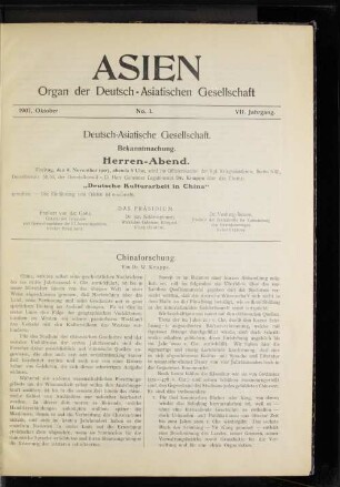 1907,Oktober No.1. VII. Jahrgang