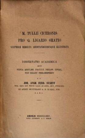M. Tullii Ciceronis Pro Q. Ligario oratio
