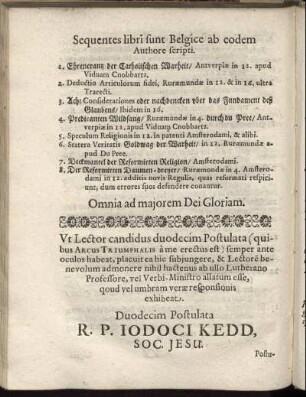 Duodecim Postulata R. P. Iodoci Kedd, Soc. Jesu