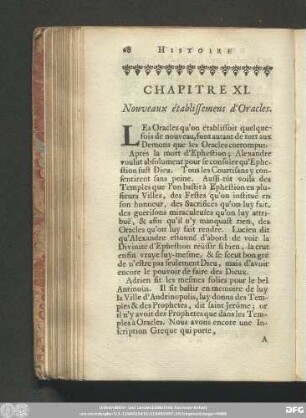 Chapitre XI. Nouveaux établissemens d'Oracles.