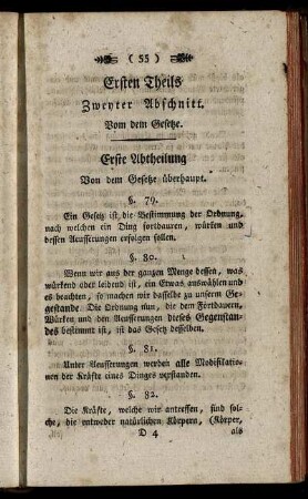 Ersten Theils Zweyter Abschnitt. Vom dem Gesetze.