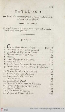 Catalogo de' Rami, che accompagnano il Viaggio Antiquario ne' contorni di Roma