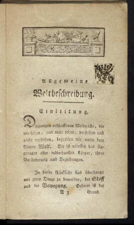 Allgemeine Weltbeschreibung. Einleitung.