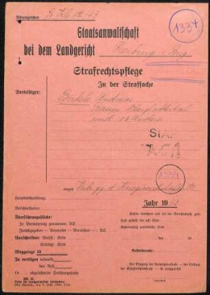 Angeklagter: Birkle, Andreas (Bauer); Oberglottertal *18.12.1897 in Oberglottertal; + ? Delikt: Verbrechen gegen die Kriegswirtschaftsverordnung Schwarzschlachtung Tatort: Oberglottertal Tatzeit: Frühjahr 1941-Juni 1942