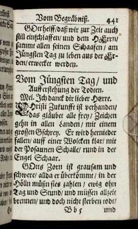 Vom Jüngsten Tag/ und Aufferstehung der Todten.