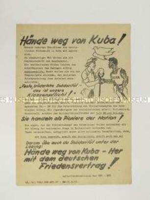 Hektografiertes Propagandaflugblatt aus dem Eisenhüttenkombinat Ost zur Solidarität mit Kuba