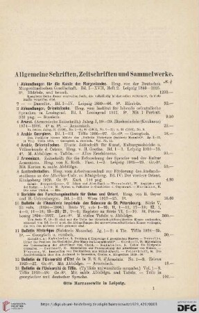 Allgemeine Schriften, Zeitschriften und Sammelwerke (Nr. 1-81)