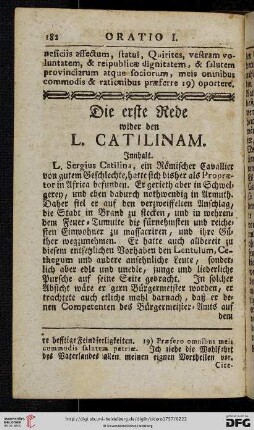 Die erste Rede wider den L. Catilinam