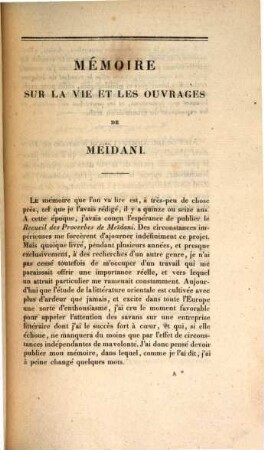Mémoire sur la vie et les ouvrages de Meïdani : extrait du Nouveau Journal Asiatique