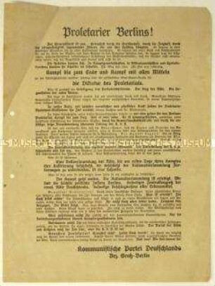 Flugblatt der KPD zum Ende des Generalstreiks im Zuge des Märzaufstandes 1920