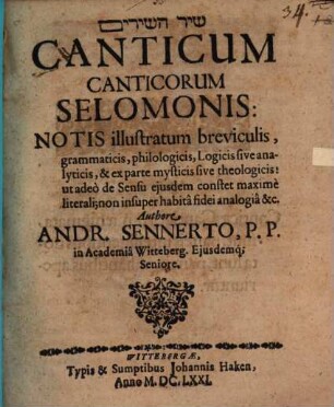 Canticum canticorum Selomonis notis illustratum breviculis