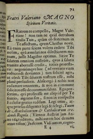 Fratri Valeriano Magno Spiritum Veritatis.