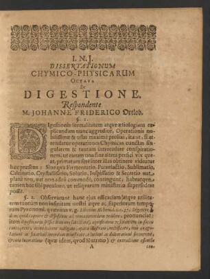 Dissertationum Chymico-Physicarum Octava De Digestione.