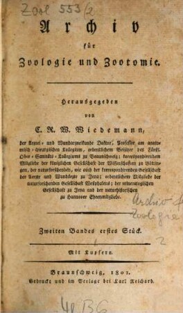 Archiv für Zoologie und Zootomie. 2. 1801/02