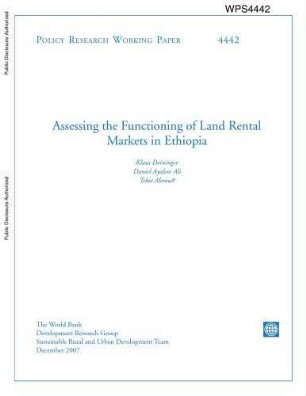 Assessing the functioning of land rental markets in Ethiopia
