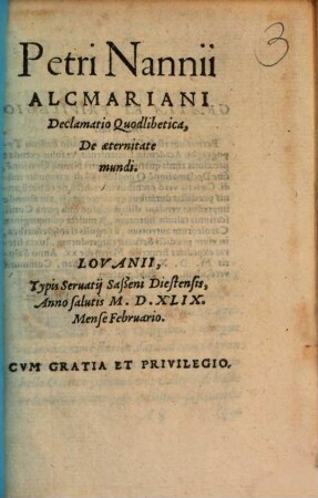 Petri Nannii Alcmariani Declamatio Quodlibetica, De aeternitate mundi