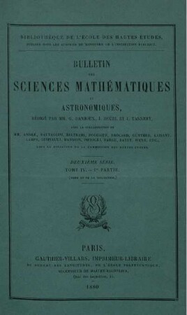 15: Bulletin des sciences mathématiques et astronomiques