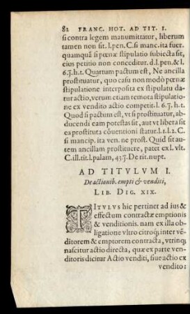Ad Titulum I. De actionib. empti et venditi, Lib. Dig. XIX.