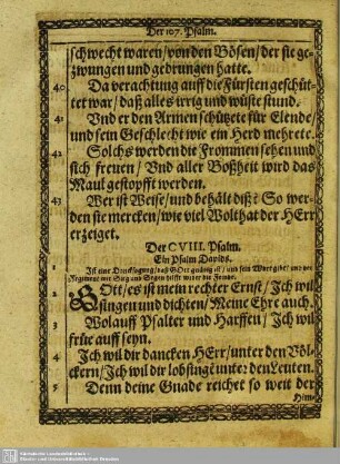 Der CVIII. Psalm