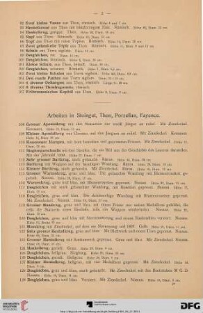 Arbeiten in Steingut, Thon, Porzellan, Fayence (Nr. 108-189)