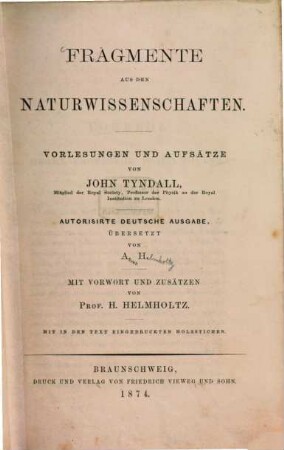 Fragmente aus den Naturwissenschaften : Vorlesungen und Aufsätze ; in zwei Bänden. 1