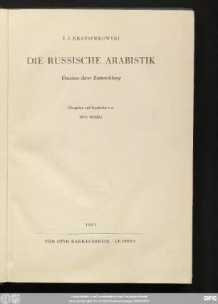 Die russische Arabistik : Umrisse ihrer Entwicklung