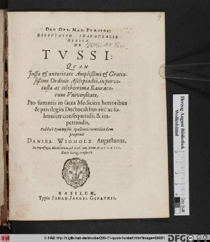 Disputatio Inauguralis Medica De Tussi