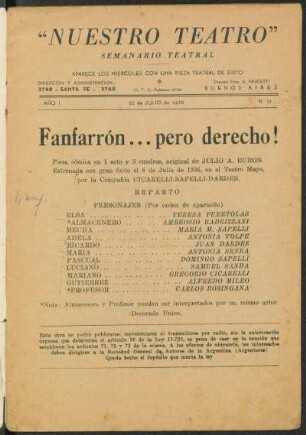 1936003100: ¡Fanfarrón ... pero derecho! : pieza cómica en 1 acto y 3 cuadros