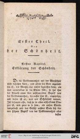 Erster Theil: Von der Schönheit