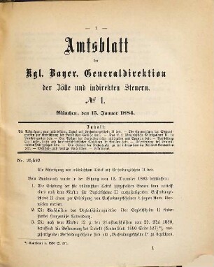Amtsblatt der Bayerischen Generaldirektion der Zölle und Indirekten Steuern. 1884