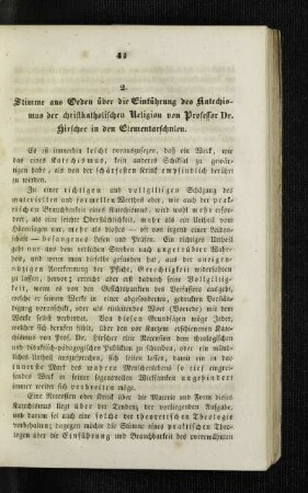 Stimme aus Oeden über die Einführung des Katechismus der christkatholischen Religion von Professor Dr. Hirscher in den Elementarschulen