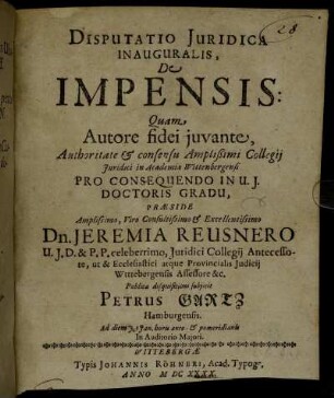 Disputatio Iuridica Inauguralis, De Impensis