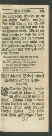 Andächtiges Gebet eines Krancken vor der Communion