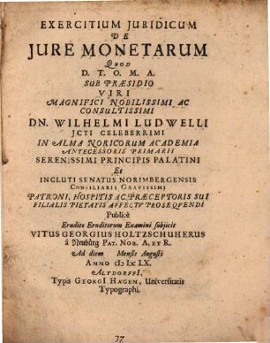 Exercitium iur. de iure monetarum