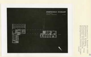 Sportschule Eichkamp, Berlin-Westend (Diplomarbeit bei Kurt Dübbers): Hauptgebäude, Grundriss Erdgeschoss 1:200