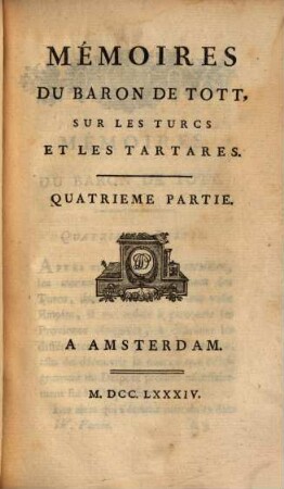 Mémoires du Baron de Tott sur les Turcs et les Tartares, 4