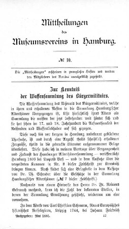 Zur Kenntniß der Waffensammlung des Bürgermilitairs.