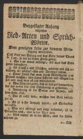 Beygefügter Anhang nützlicher Red-Arten und Sprüch-Wörter