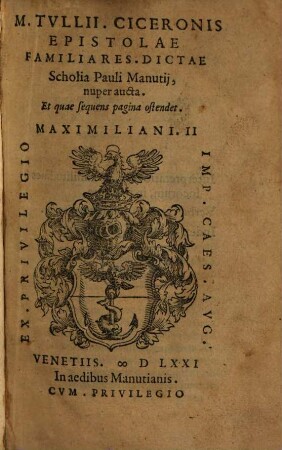 M. Tvllii. Ciceronis Epistolae Familiares