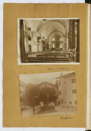 Kirche, Hallein / Saalfelden: Innenansicht Hallein, Ansicht Saalfelden (aus: Skizzen- und Fotoalbum 13)