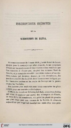 Inscriptions inédites de la subdivison de Batna