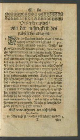 Das erste capittel / von der nichtigkeit des päbstlichen ablasses