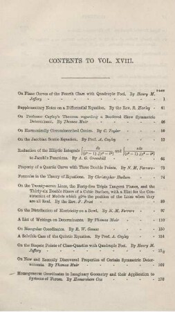 Contents to vol. XVIII.