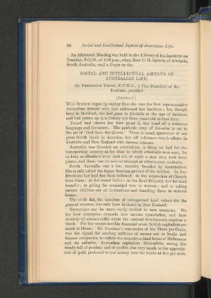 Social and Intellectual Aspects of Australian Life. Miss C. H. Spence, of Adelaide, South Australia.